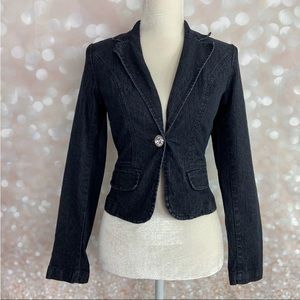 BISOU BISOU Michele Bohbot Black Cotton Blend Jean Denim Jacket Size 14